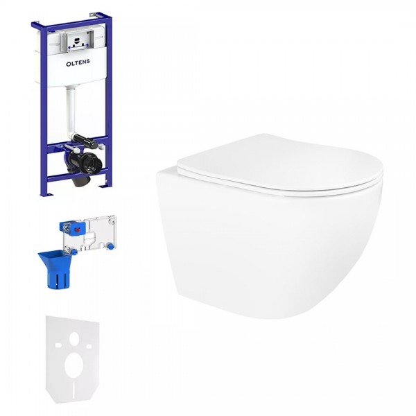 Oltens Triberg zestaw WC podtynkowy miska bezkołnierzowa deska wolnoopadająca Slim dozownik FreshClean 74400