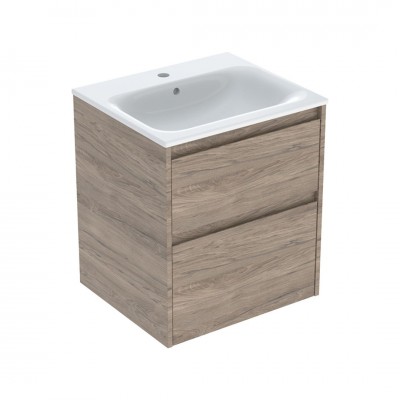 Geberit Selnova Square umywalka z szafką 55 cm 2 szuflady wisząca orzech hickory 504.137.JR.1