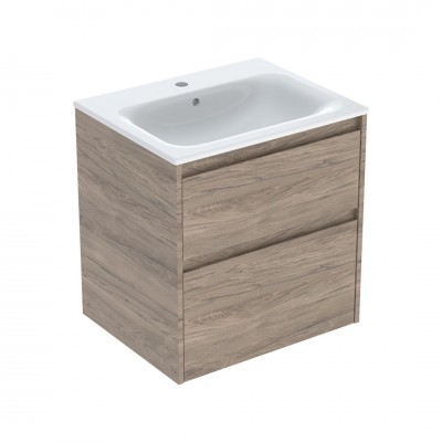 Geberit Selnova Square umywalka z szafką 60 cm 2 szuflady wisząca orzech hickory 504.138.JR.1