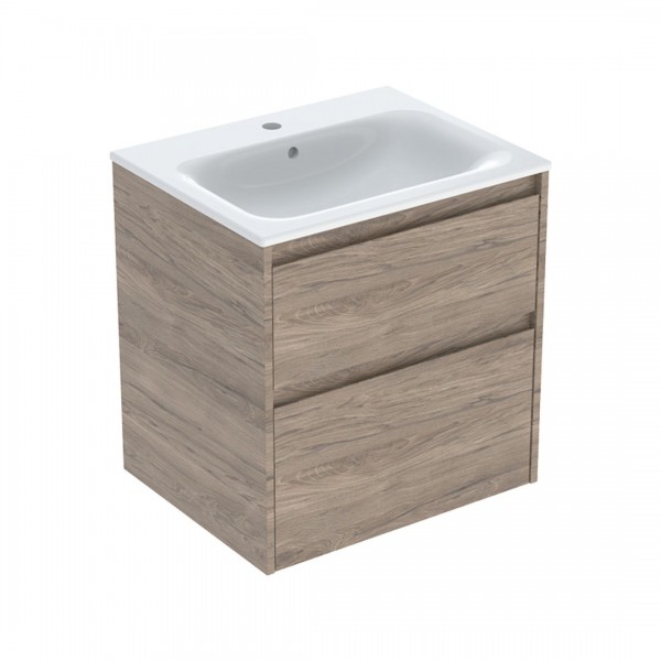 Geberit Selnova Square umywalka z szafką 60 cm 2 szuflady wisząca orzech hickory 504.138.JR.1