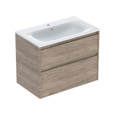 Geberit Selnova Square umywalka z szafką 80 cm 2 szuflady wisząca orzech hickory 504.139.JR.1