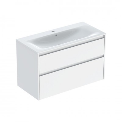 Geberit Selnova Square umywalka z szafką 100 cm 2 szuflady wisząca biały połysk 504.140.01.1