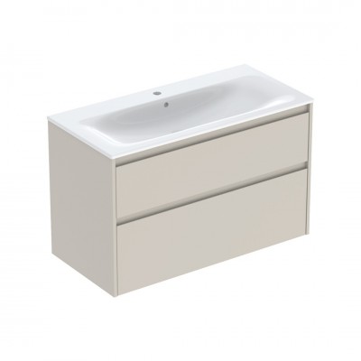 Geberit Selnova Square umywalka z szafką 100 cm 2 szuflady wisząca szary piaskowy mat 504.140.DB.1