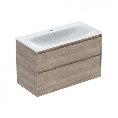 Geberit Selnova Square umywalka z szafką 100 cm 2 szuflady wisząca orzech hickory 504.140.JR.1