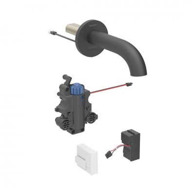 Geberit Piave bateria elektroniczna umywalkowa ścienna wylewka 22 cm z mieszaczem zasilanie sieciowe czarny mat 116.287.14.1