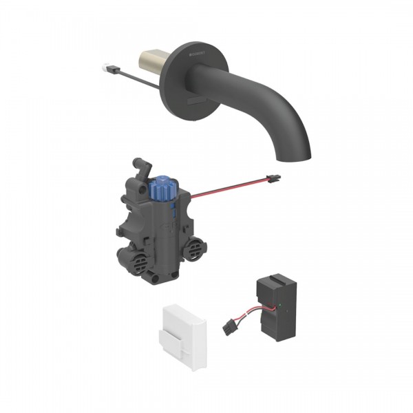 Geberit Piave bateria elektroniczna umywalkowa ścienna wylewka 22 cm z mieszaczem zasilanie sieciowe czarny mat 116.287.14.1
