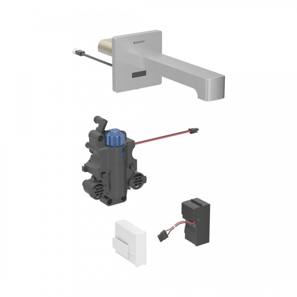 Geberit Brenta bateria elektroniczna umywalkowa ścienna wylewka 17 cm z mieszaczem zasilanie sieciowe stal 116.277.SN.1