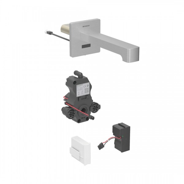 Geberit Brenta bateria elektroniczna umywalkowa ścienna wylewka 22 cm z mieszaczem zasilanie sieciowe stal 116.292.SN.1