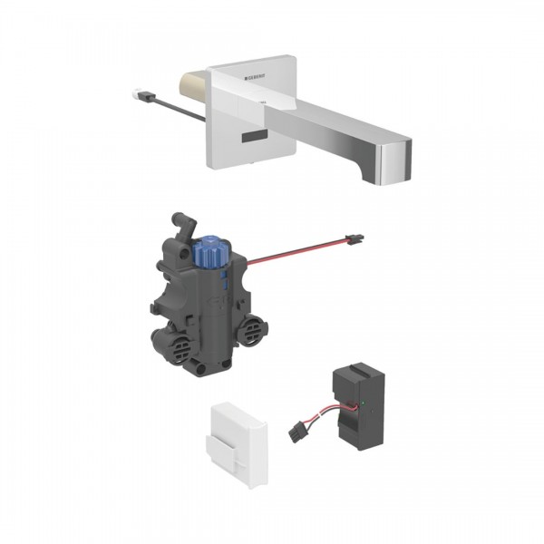Geberit Brenta bateria elektroniczna umywalkowa ścienna wylewka 22 cm z mieszaczem zasilanie sieciowe chrom 116.297.21.1