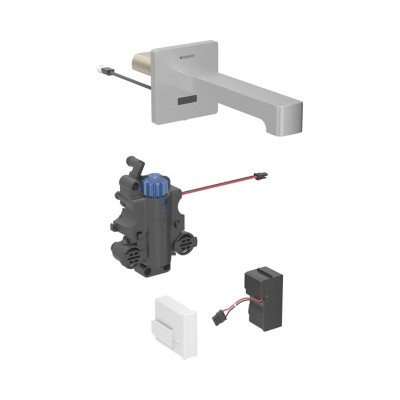 Geberit Brenta bateria elektroniczna umywalkowa ścienna wylewka 22 cm z mieszaczem zasilanie sieciowe stal 116.297.SN.1