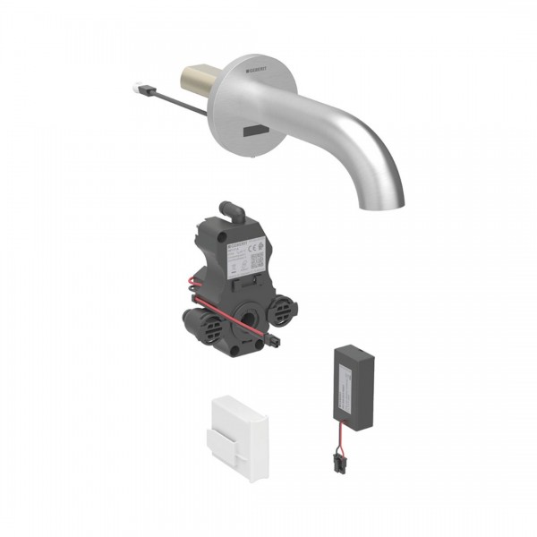 Geberit Piave bateria elektroniczna umywalkowa ścienna wylewka 17 cm do wody zmieszanej zasilanie bateryjne stal 116.263.SN.1