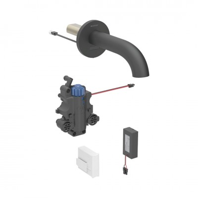 Geberit Piave bateria elektroniczna umywalkowa ścienna wylewka 17 cm z mieszaczem zasilanie bateryjne czarny mat 116.268.14.1