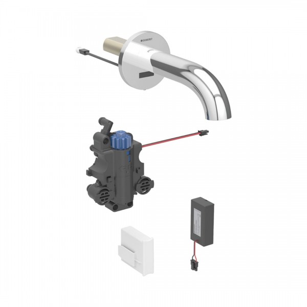 Geberit Piave bateria elektroniczna umywalkowa ścienna wylewka 22 cm z mieszaczem zasilanie bateryjne chrom 116.288.21.1