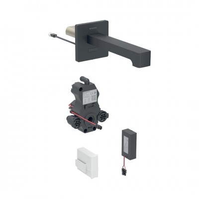 Geberit Brenta bateria elektroniczna umywalkowa ścienna wylewka 17 cm z mieszaczem zasilanie bateryjne czarny mat 116.274.14.1