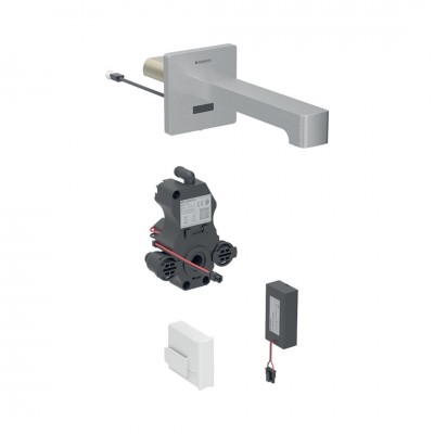 Geberit Brenta bateria elektroniczna umywalkowa ścienna wylewka 17 cm z mieszaczem zasilanie bateryjne stal 116.274.SN.1