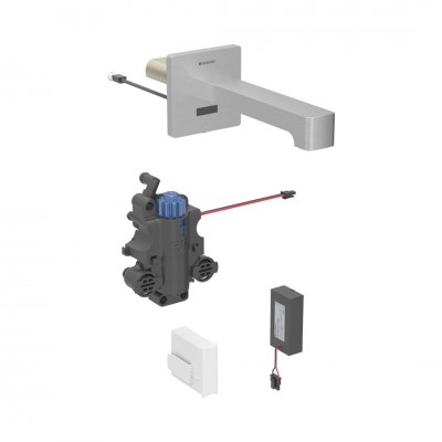 Geberit Brenta bateria elektroniczna umywalkowa ścienna wylewka 17 cm z mieszaczem zasilanie bateryjne stal 116.278.SN.1