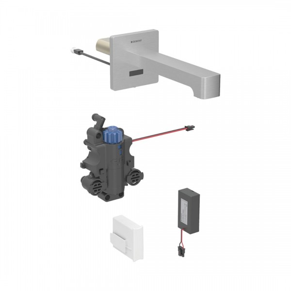 Geberit Brenta bateria elektroniczna umywalkowa ścienna wylewka 17 cm z mieszaczem zasilanie bateryjne stal 116.278.SN.1