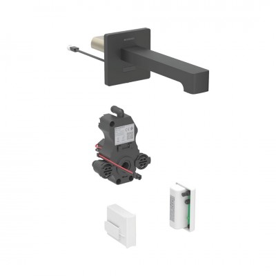 Geberit Brenta bateria elektroniczna umywalkowa ścienna wylewka 17 cm z mieszaczem zasilanie generatorowe czarna 116.276.14.1