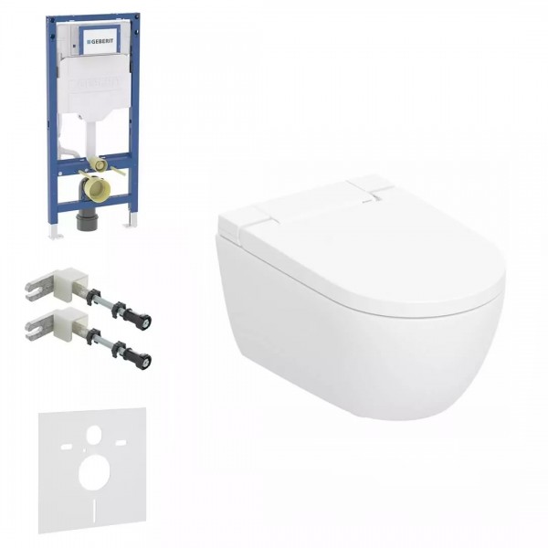 Geberit Duofix AquaClean Alba zestaw WC podtynkowy 5w1 toaleta myjąca wisząca spłukiwanie wirowe biała KeraTect 73627