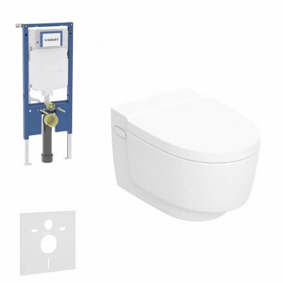 Geberit Duofix Slim AquaClean Mera zestaw WC podtynkowy 5w1 toaleta myjąca wisząca spłukiwanie wirowe biała KeraTect 73622