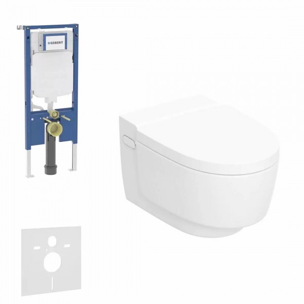 Geberit Duofix Slim AquaClean Mera zestaw WC podtynkowy 5w1 toaleta myjąca wisząca spłukiwanie wirowe biała KeraTect 73622