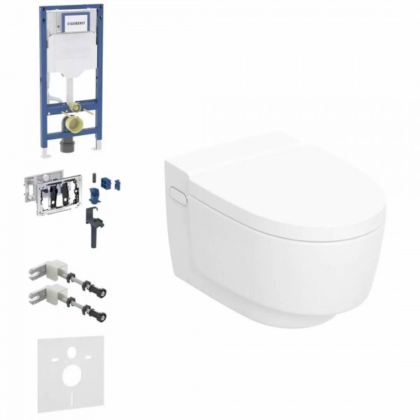 Geberit Duofix DuoFresh AquaClean Mera zestaw WC podtynkowy 6w1 toaleta myjąca wisząca spłukiwanie wirowe biała KeraTect 77038