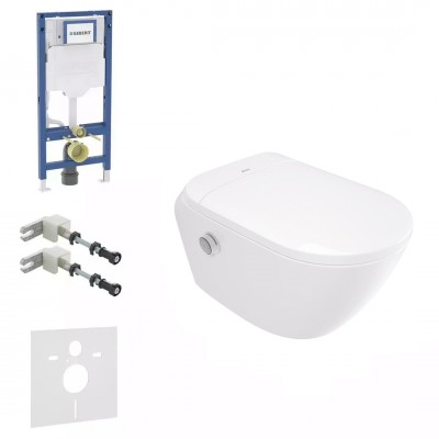 Geberit Duofix Silia zestaw WC podtynkowy 5w1 toaleta myjąca wisząca bez kołnierza biała 77503 Geberit Duofix Silia zestaw WC podtynkowy 5w1 toaleta myjąca wisząca bez kołnierza biała 77503
