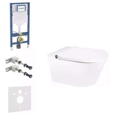 Geberit Duofix SmartFrisk zestaw WC podtynkowy 5w1 toaleta myjąca wisząca z powłoką SmartClean biała 77510