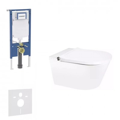 Geberit Duofix Slim SmartFrisk zestaw WC podtynkowy 5w1 toaleta myjąca wisząca z powłoką SmartClean biała 77511