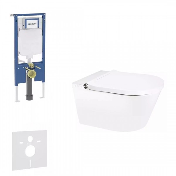 Geberit Duofix Slim SmartFrisk zestaw WC podtynkowy 5w1 toaleta myjąca wisząca z powłoką SmartClean biała 77511