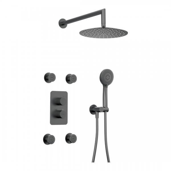 Deante Therm zestaw prysznicowy podtynkowy termostatyczny z deszczownicą 25 cm titanium BXYVDEBT