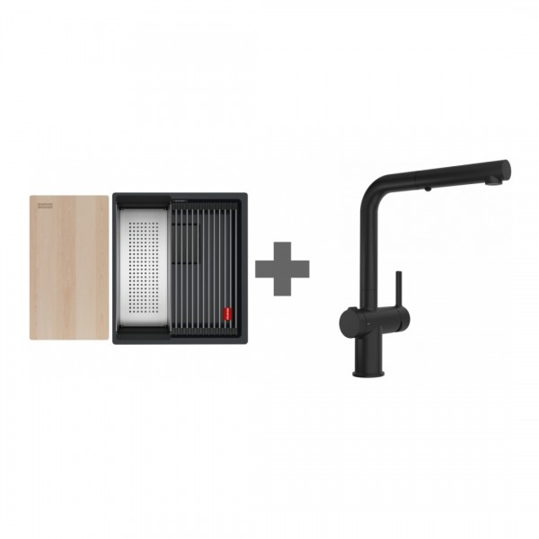 Franke Kanon KNG PRO 110-37 zlewozmywak 41x46 cm Fragranit+ z baterią Active Twist czarny mat 125.0749.685