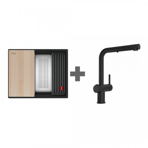 Franke Kanon KNG PRO 110-52 zlewozmywak 56x46 cm Fragranit+ z baterią Active Twist czarny mat 125.0749.686