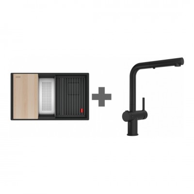 Franke Kanon KNG PRO 160-46-21 zlewozmywak 76x46 cm Fragranit+ z baterią Active L Twist czarny mat 125.0749.687