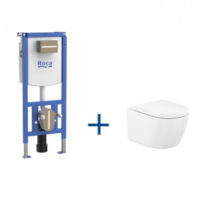 Roca zestaw podtynkowy Duplo S + miska WC wisząca Meridian Rimless Vortex z deską WC wolnoopadającą A893107570