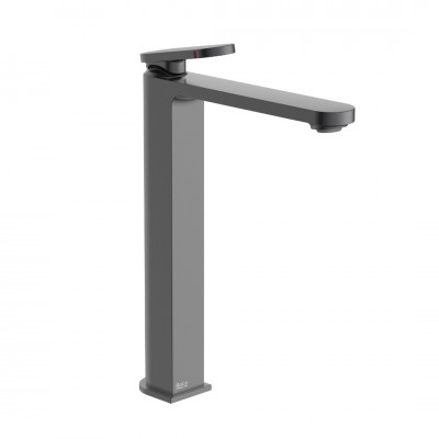 Roca Kay bateria umywalkowa wysoka stojąca Cold Start brushed graphite A5A347GGM0