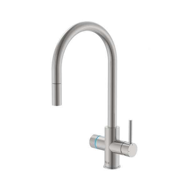 Roca Aquafy bateria kuchenna stojąca z wyciąganą wylewką z systemem filtracji wody stal szczotkowana inox A5A8D3GSM0