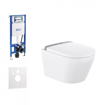 Roca Duplo One Vorea In-Wash zestaw WC podtynkowy 5w1 toaleta myjąca wisząca Rimless Vortex biała 78638