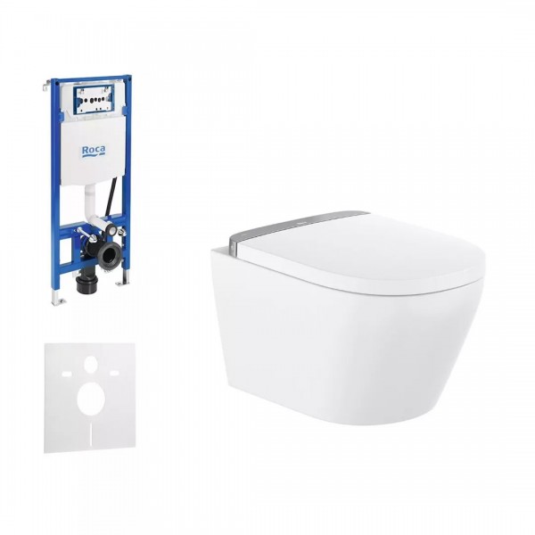 Roca Duplo One Vorea In-Wash zestaw WC podtynkowy 5w1 toaleta myjąca wisząca Rimless Vortex biała 78638