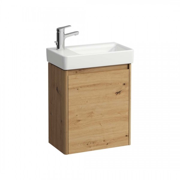 Laufen Base 2.0 umywalka z szafką 48 cm wisząca lewa dziki dąb / biały H8658652671131