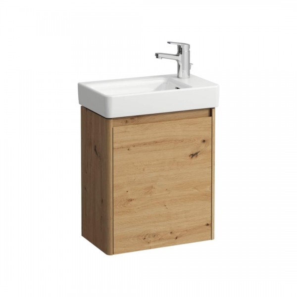 Laufen Base 2.0 umywalka z szafką 48 cm wisząca prawa dziki dąb / biały H8658642671141