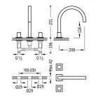 Tres Cuadro Tres bateria umywalkowa dwuuchwytowa nablatowa wylewka rurowa 22x22 mm