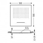 Tres deszczownica Loft sufitowa z kaskadą 500x500 mm