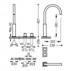 Tres Cuadro Tres bateria umywalkowa 3-otworowa nablatowa wys. 281 mm