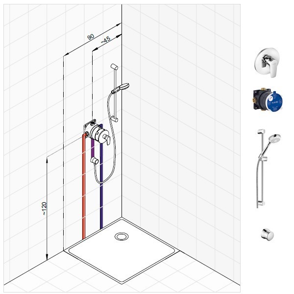 Высота смесителя в душевой. 15768000 Hansgrohe высота монтажа от пола. Стандартная высота смесителя душевой кабинки. Высота установки смесителя гигиенического душа. Разводка труб для душевой Тритон.