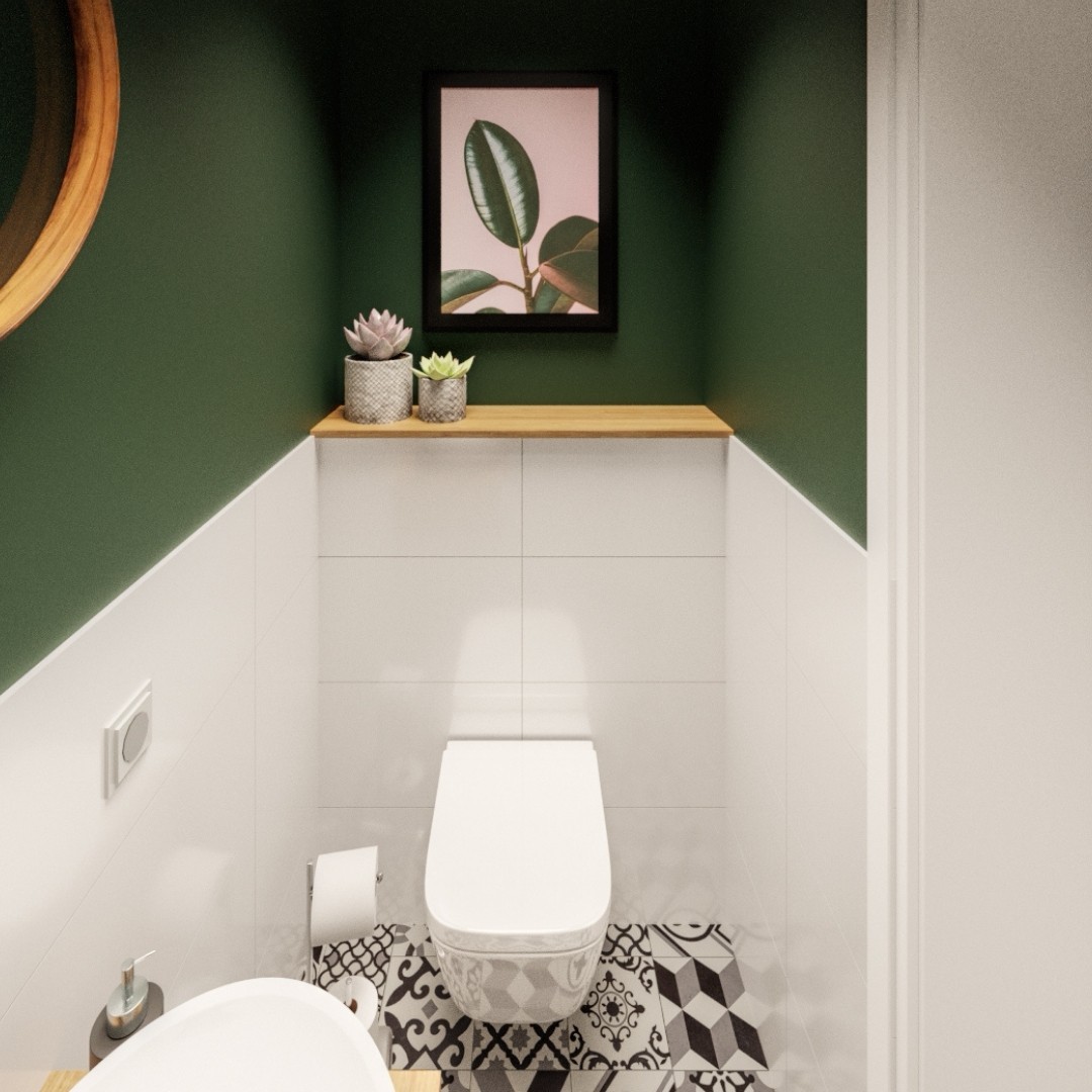 Mała toaleta z mocnym akcentem kolorystycznym!
