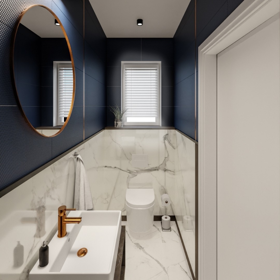 Elegancka toaleta z płytkami marmuropodobnymi!