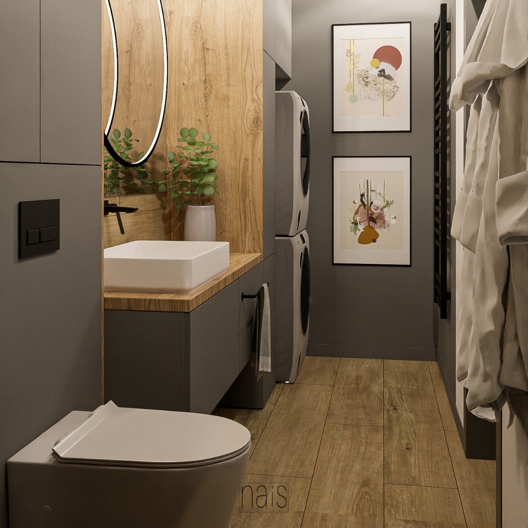 Mała łazienka z kabiną oraz miejscem na pralkę i suszarkę!