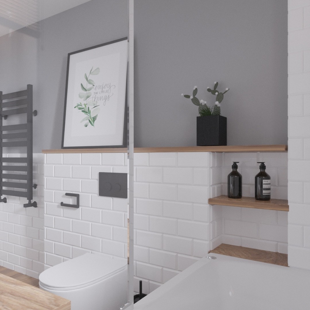 Projekt małej łazienki z wanną z parawanem!