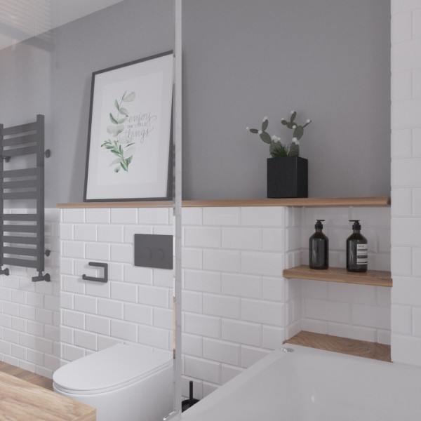 Projekt małej łazienki z wanną z parawanem!